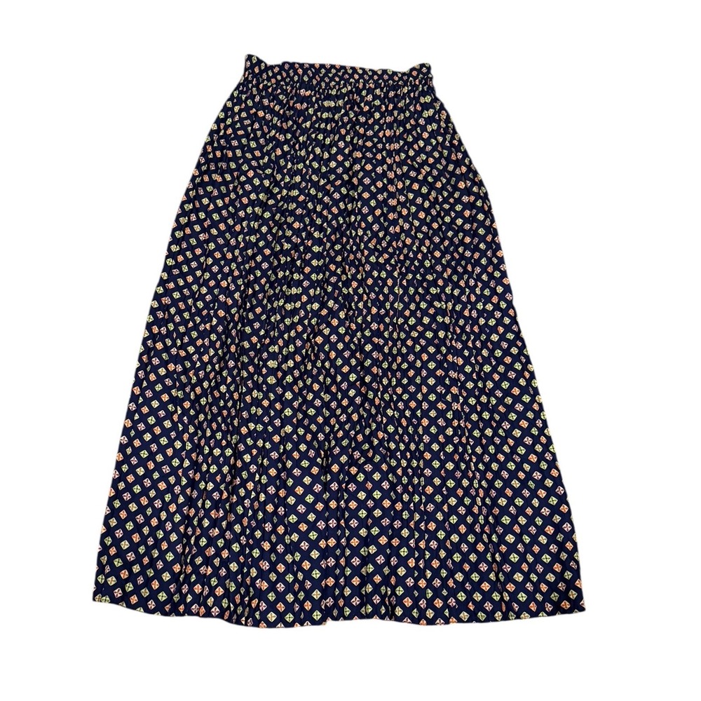Vtg Susan Bristol Casuals Navy Geometric Cottagecore Diamond Pleated Skirt M